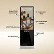 Atiroh digital display kiosk with FHD screen, 400 nits brightness, slim sleek body, and rugged steel construction for smart advertising.