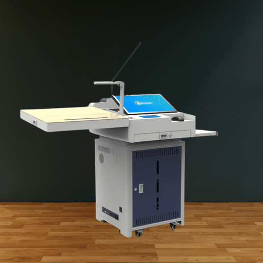Atiroh digital podium with touchscreen, microphone, and control panel , ideal for classrooms, lecture halls, and corporate presentations.