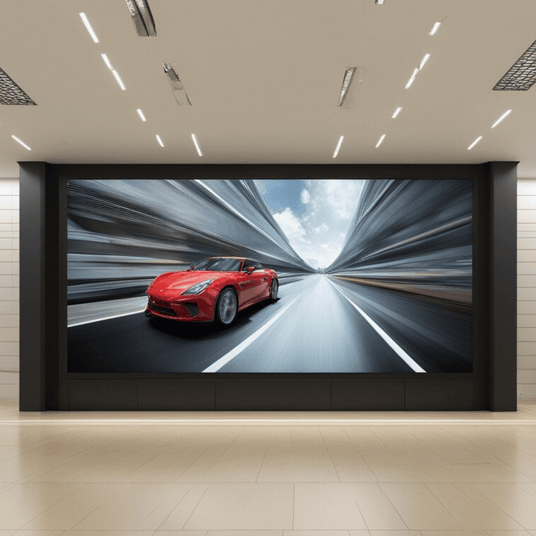 Atiroh indoor video wall, displaying a high-definition screen with vibrant visuals in a modern space.