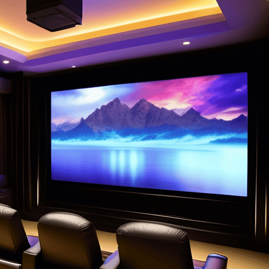Atiroh indoor video wall displaying a high-definition landscape in a modern home theater setup for immersive viewing.