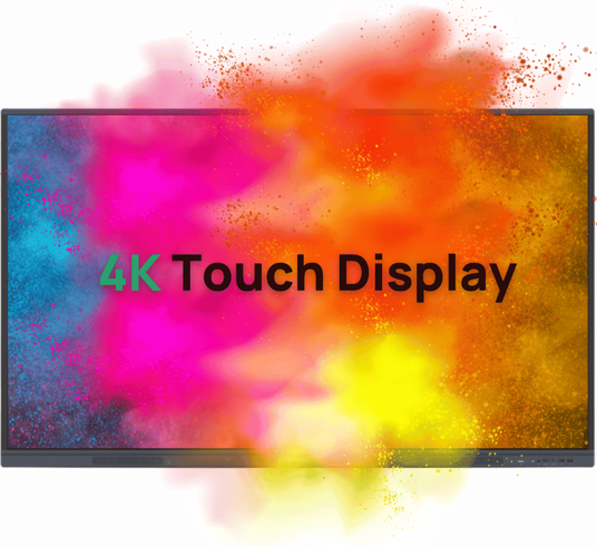 Atiroh 4K interactive touch display with vibrant colors designed for smart classroom and business collaboration.