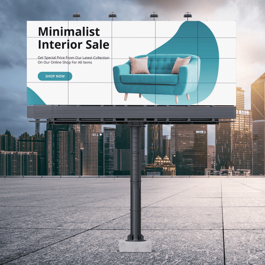 Atiroh outdoor video wall used as a digital billboard, displaying vibrant advertising visuals in an urban cityscape.