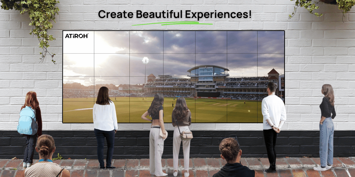 Atiroh video wall display showing a live sports event, delivering immersive visuals for public spaces and outdoor advertising.